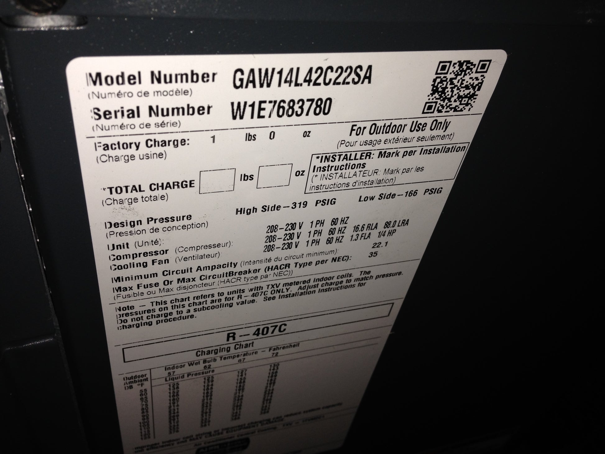 3-1/2 TON "LX" SERIES SPLIT-SYSTEM AIR CONDITIONER, 14 SEER 208-230/60/1 R-407C DRY/NITROGEN CHARGED, 3500 CFM