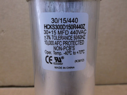 30+15 MFD X 440 VAC ROUND DUAL RUN CAPACITOR