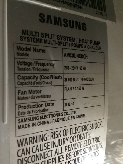 36,000 BTU SINGLE-ZONE INDOOR MINI-SPLIT HEAT PUMP, 208-230/60/1 R-410A