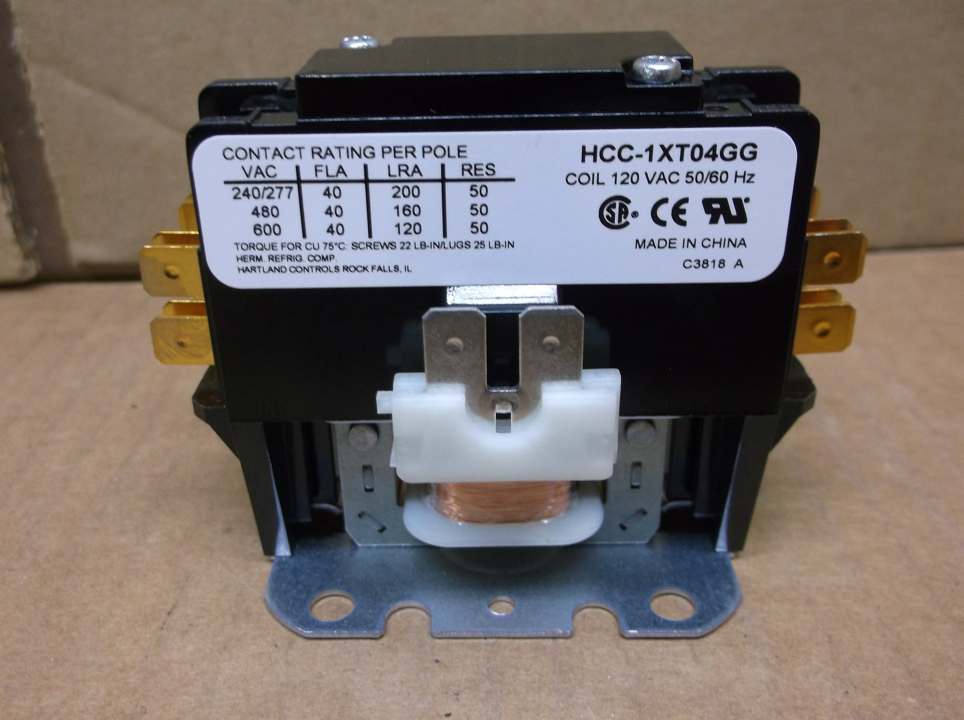 1 POLE 40 AMP CONTACTOR WITH SHUNT, COIL:120VAC, HERTZ:50/60