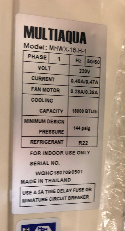 18,000 BTU AC/HP DIRECT EXPANSION WALL MOUNTED INDOOR MINI-SPLIT HEAT PUMP UNIT, 13 SEER 208-230/60/1 R-22