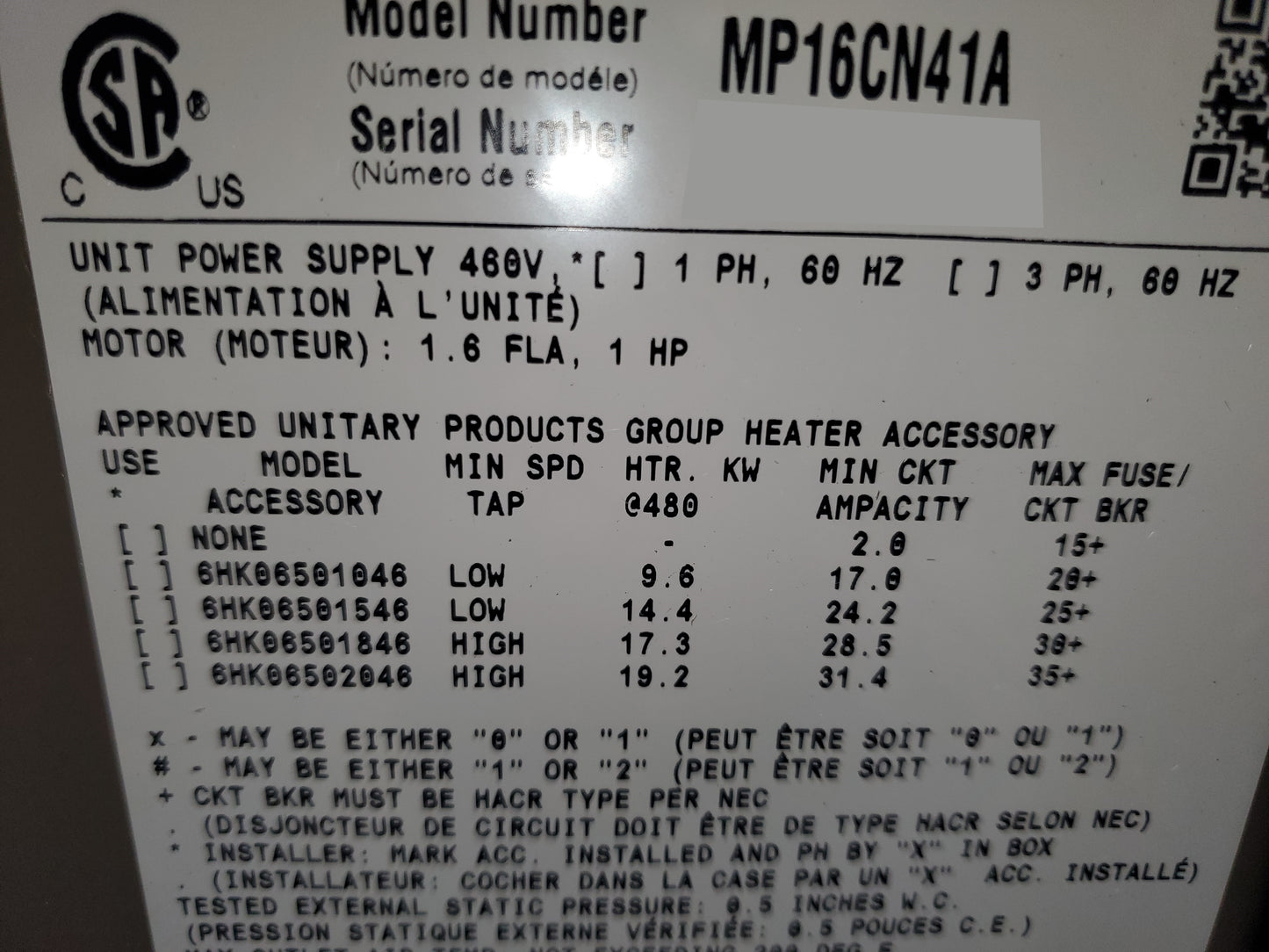 4 TON AC/HP MULTI-POSITION PSC MODULAR AIR HANDLER/LESS COIL, 460/60/3 CFM 1600