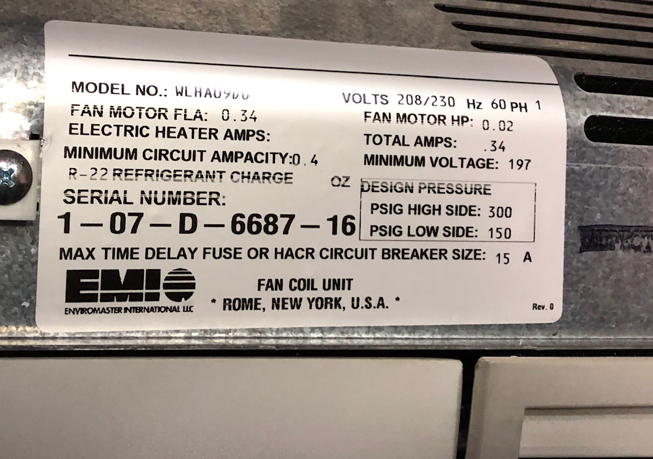 9,000 BTU AC/HP INDOOR WALL MOUNT MINI SPLIT UNIT, 13 SEER 208-230/60/1 R-22