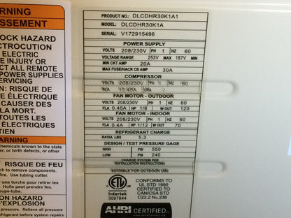 30,000 BTU OUTDOOR MINI-SPLIT HEAT PUMP UNIT 208-230/60/1 R-410A