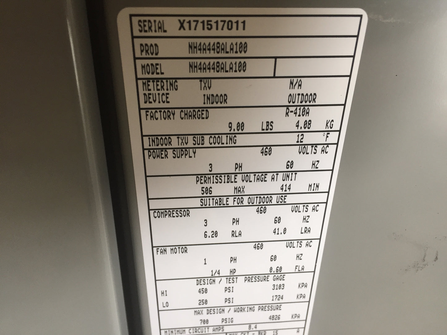 4 TON HORIZONTAL CONDENSING OUTDOOR UNIT, 14 SEER, 460-60-3, R410A