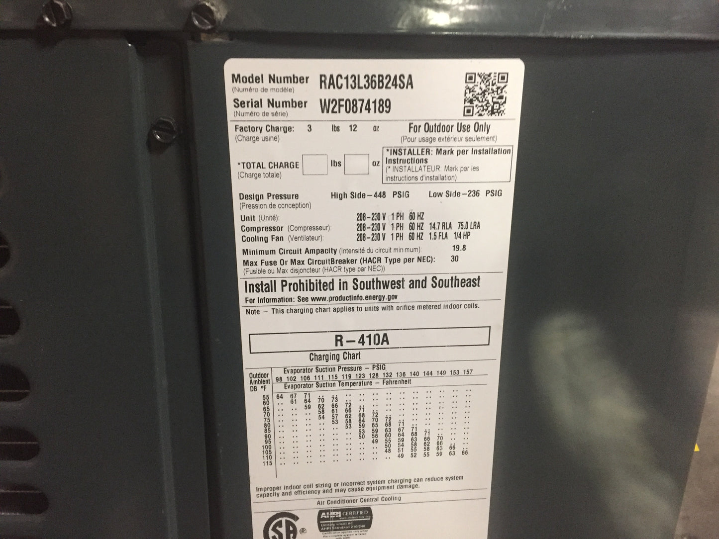 3 TON "LX" SERIES SPLIT SYSTEM AIR CONDITIONING UNIT, 13 SEER, 208/230-60-1, R410A