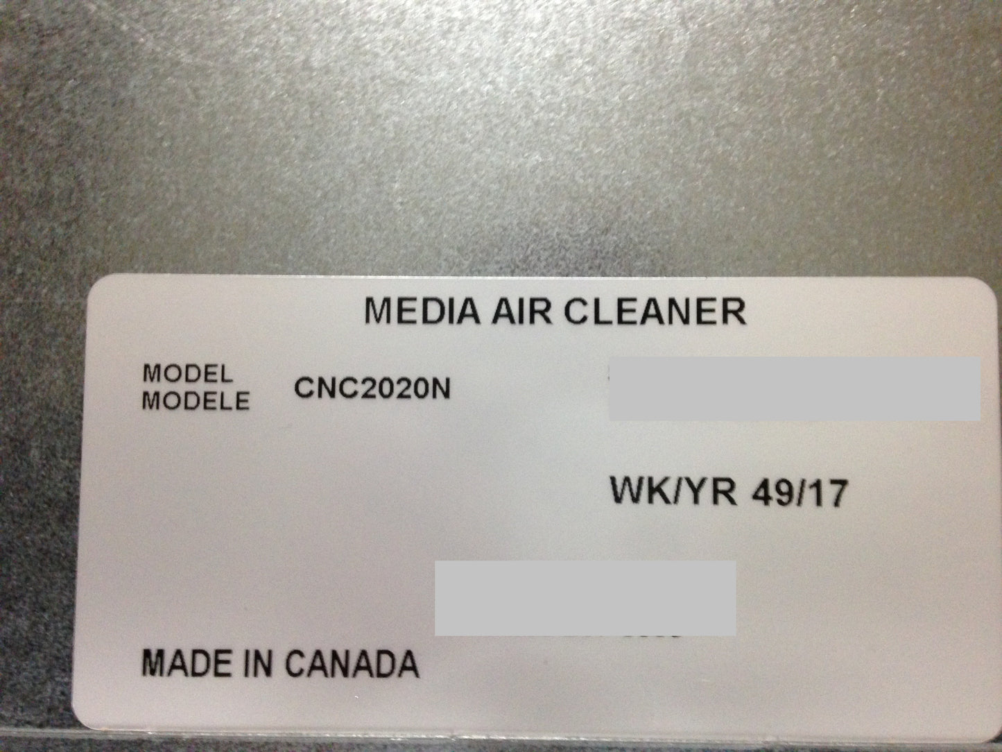 HIGH EFFICIENCY MEDIA AIR CLEANER, 20" X 20" X 5", MERV 11, CFM 1400