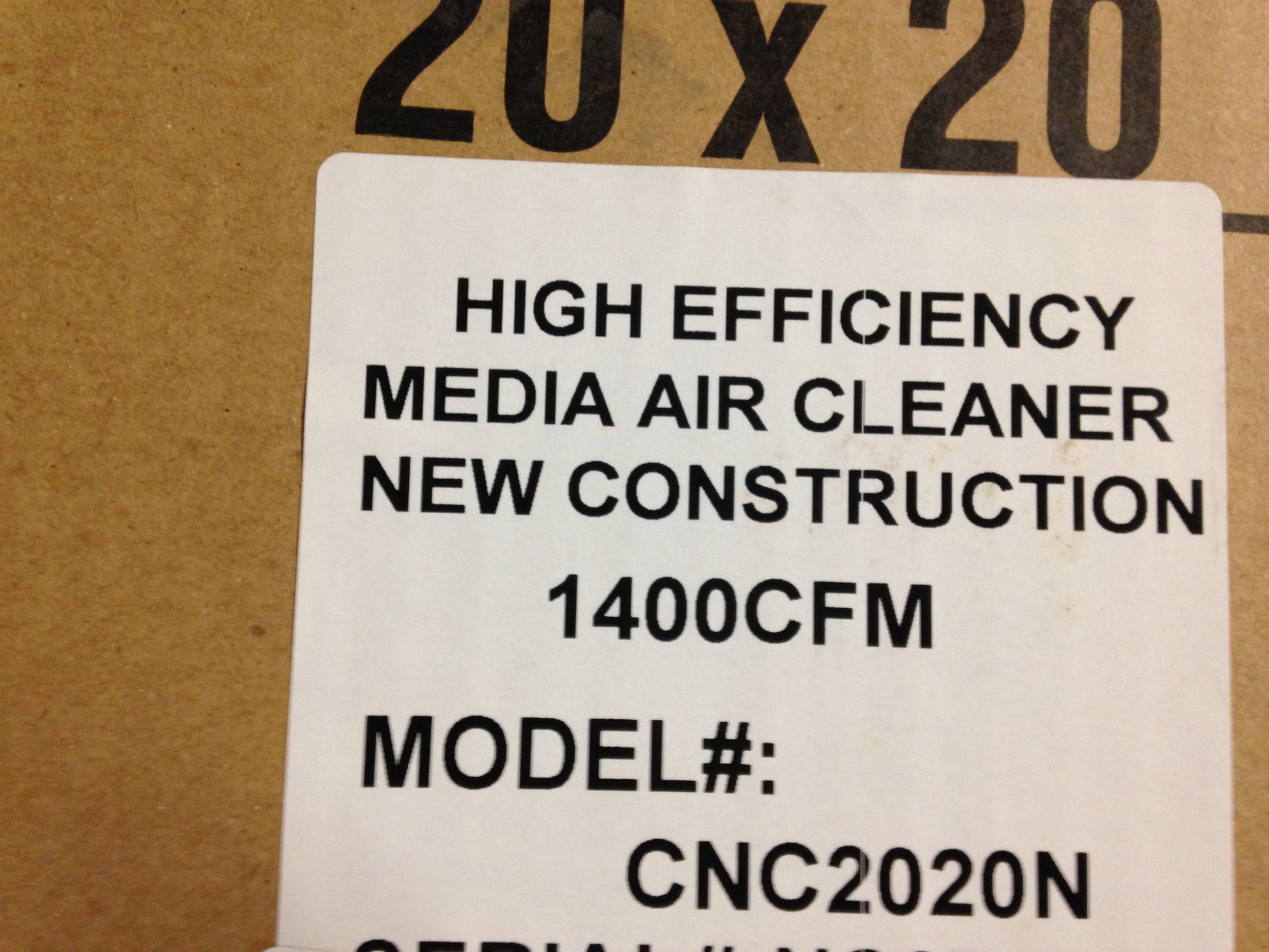 HIGH EFFICIENCY MEDIA AIR CLEANER, 20" X 20" X 5", MERV 11, CFM 1400