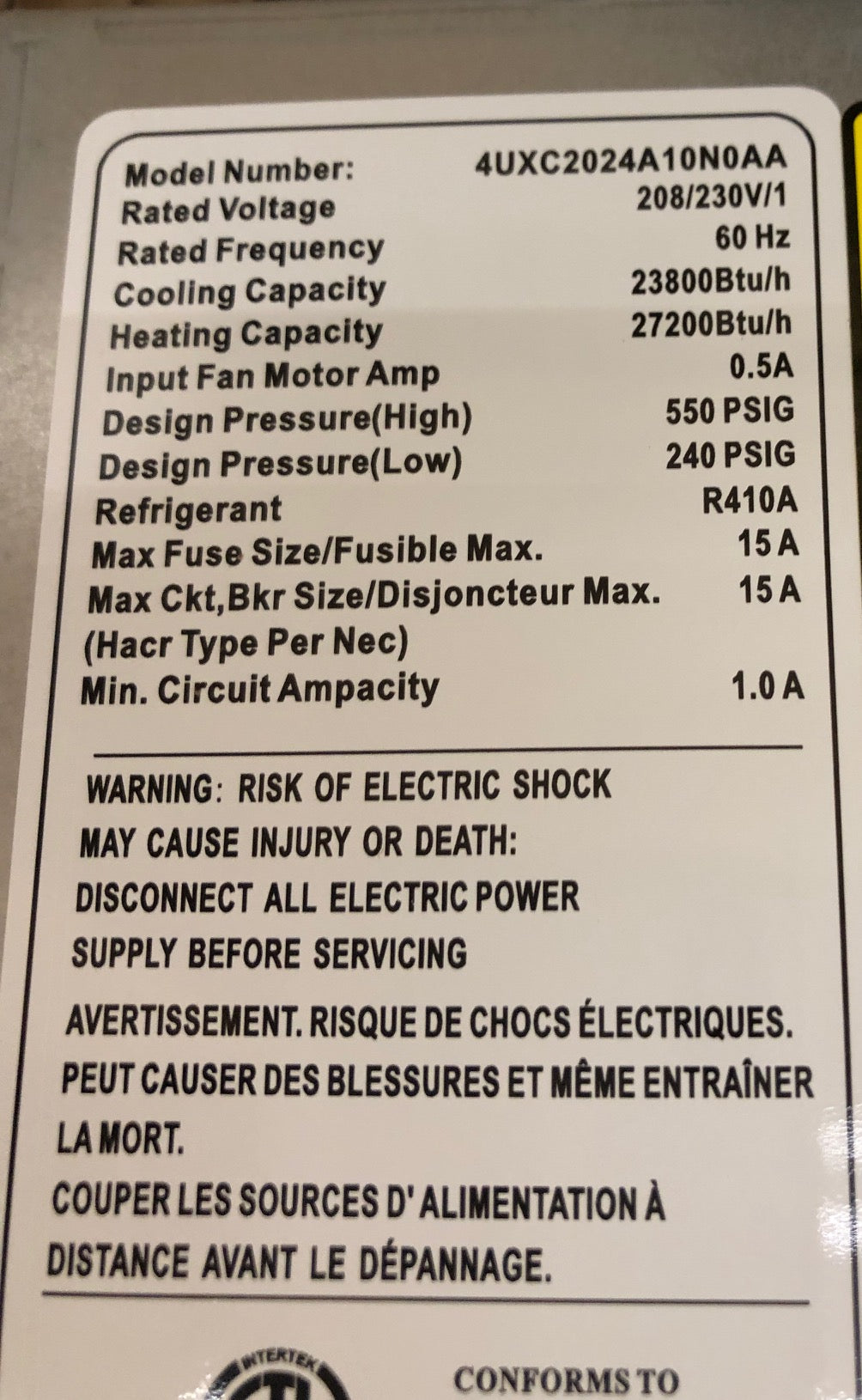 24,000 BTU'S 4-WAY CEILING CASSETTE INDOOR MINI-SPLIT HEAT PUMP , 16 SEER 208-230/60/1 R-410A CFM:800