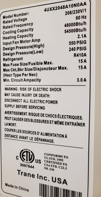 48,000 BTU'S FLOOR/CEILING INDOOR MINI-SPLIT HEAT PUMP, 20 SEER 208-230/60/1 R-410A