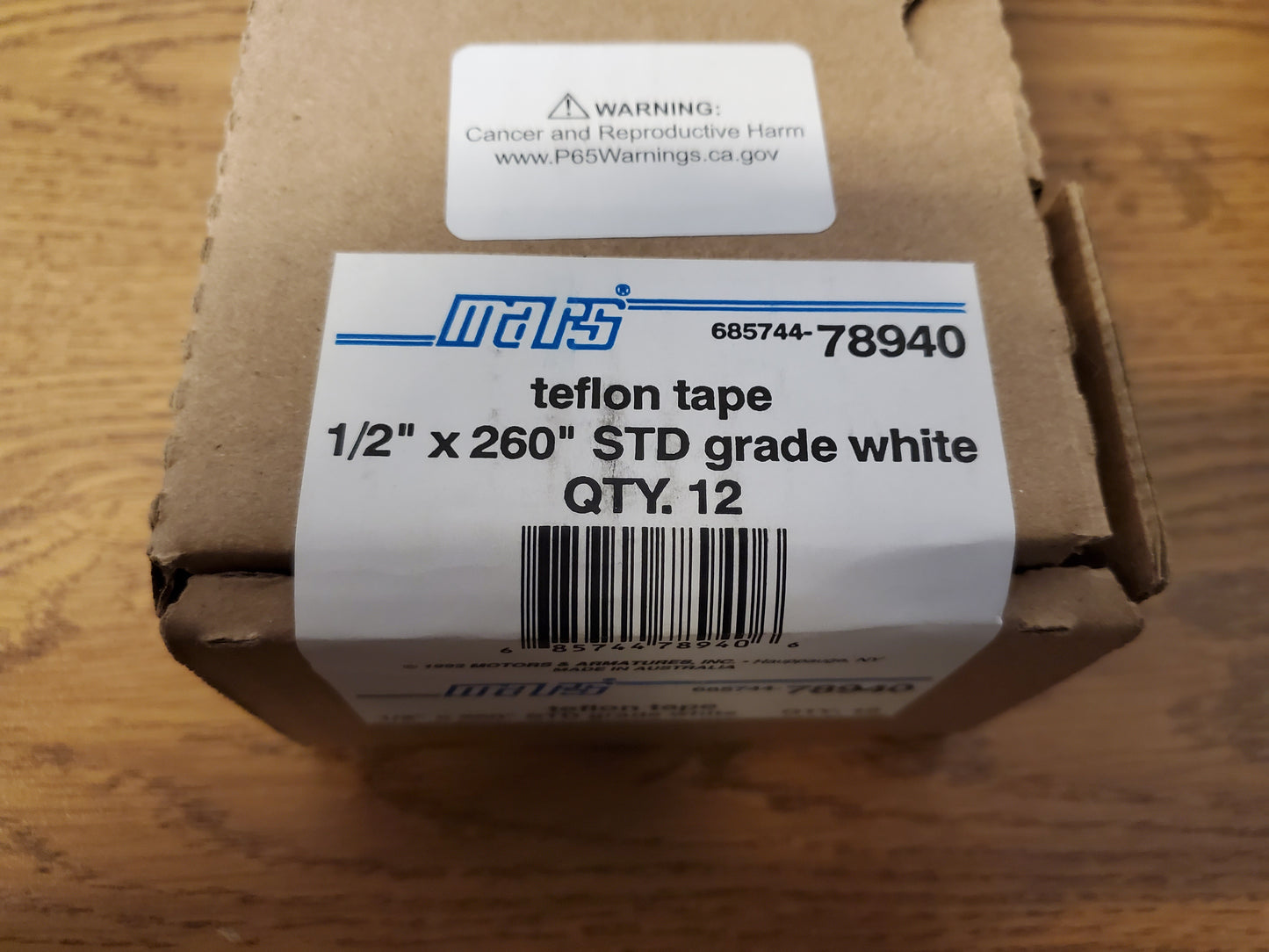 1/2" x 260" STD GRADE TEFLON TAPE WHITE