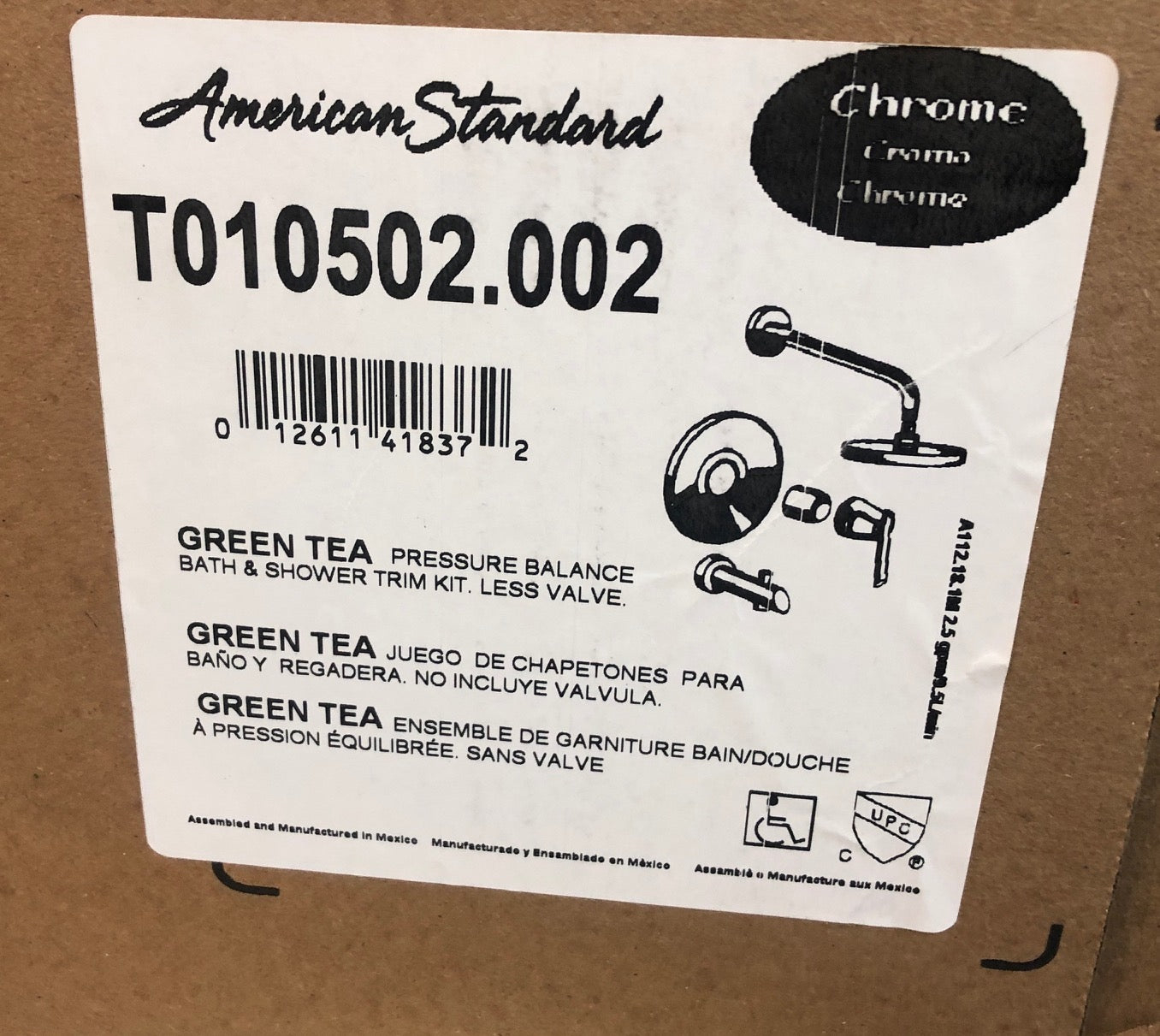 "GREEN TEA" CHROME PRESSURE BALANCE BATH AND SHOWER TRIM KIT/LESS VALVE, 