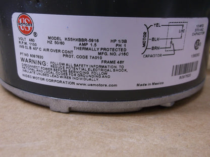 1/3B HP CONDENSER FAN MOTOR   460/50-60/1   RPM:1100/1-SPEED