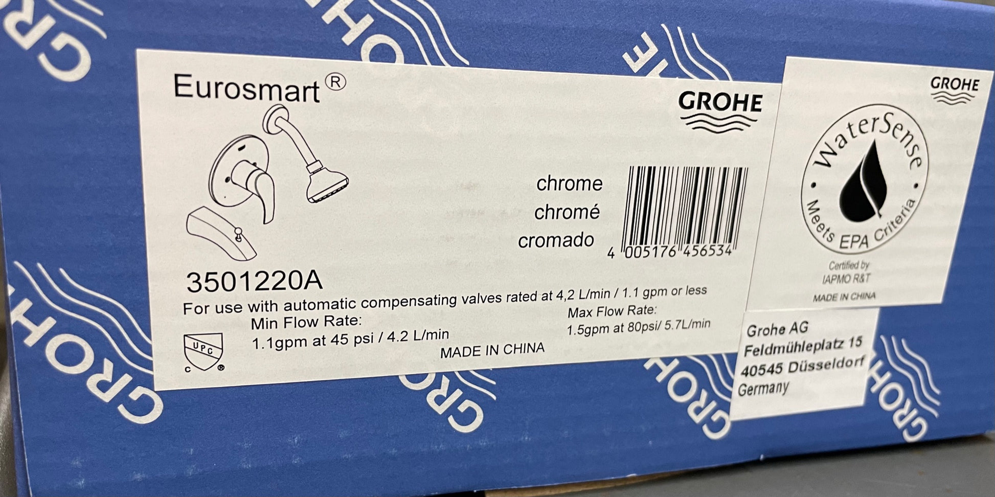 "EUROSMART" CHROME PRESSURE BALANCE VALVE TUB/SHOWER COMBO TRIM ONLY,