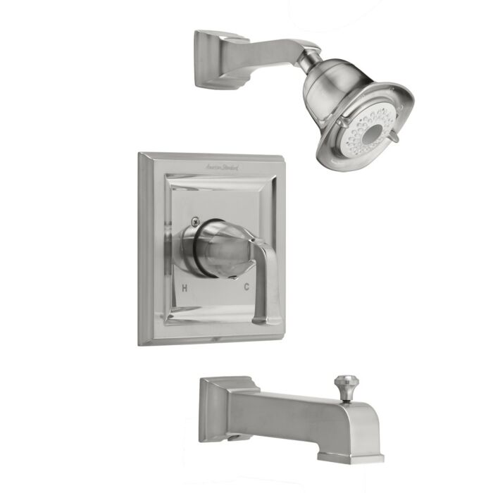 "TOWN SQUARE" BRUSHED NICKEL PRESSURE BALANCE BATH/SHOWER TRIM KIT W/FLOWISE 3 FUNCTION SHOWER HEAD