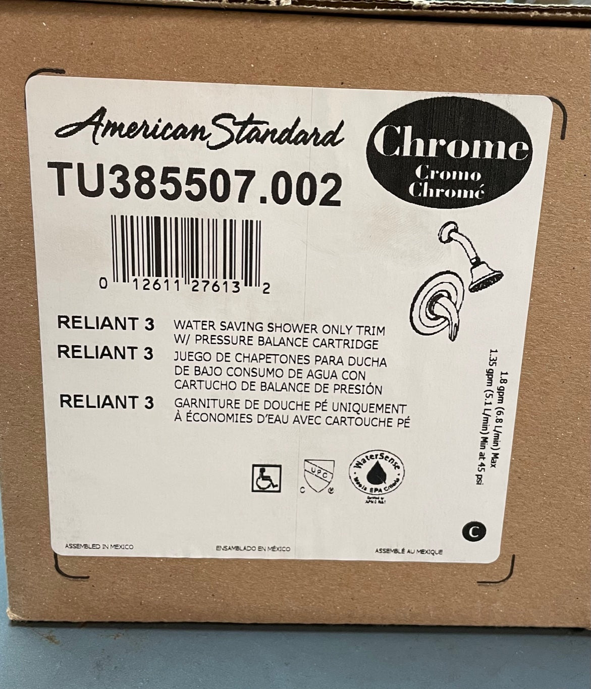 "RELIANT 3" CHROME WATER SAVING SHOWER ONLY TRIM/W PRESSURE BALANCE CARTRIDGE,