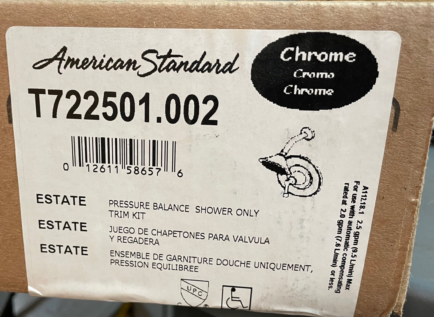 "ESTATE" CHROME PRESSURE BALANCE SHOWER ONLY TRIM KIT,