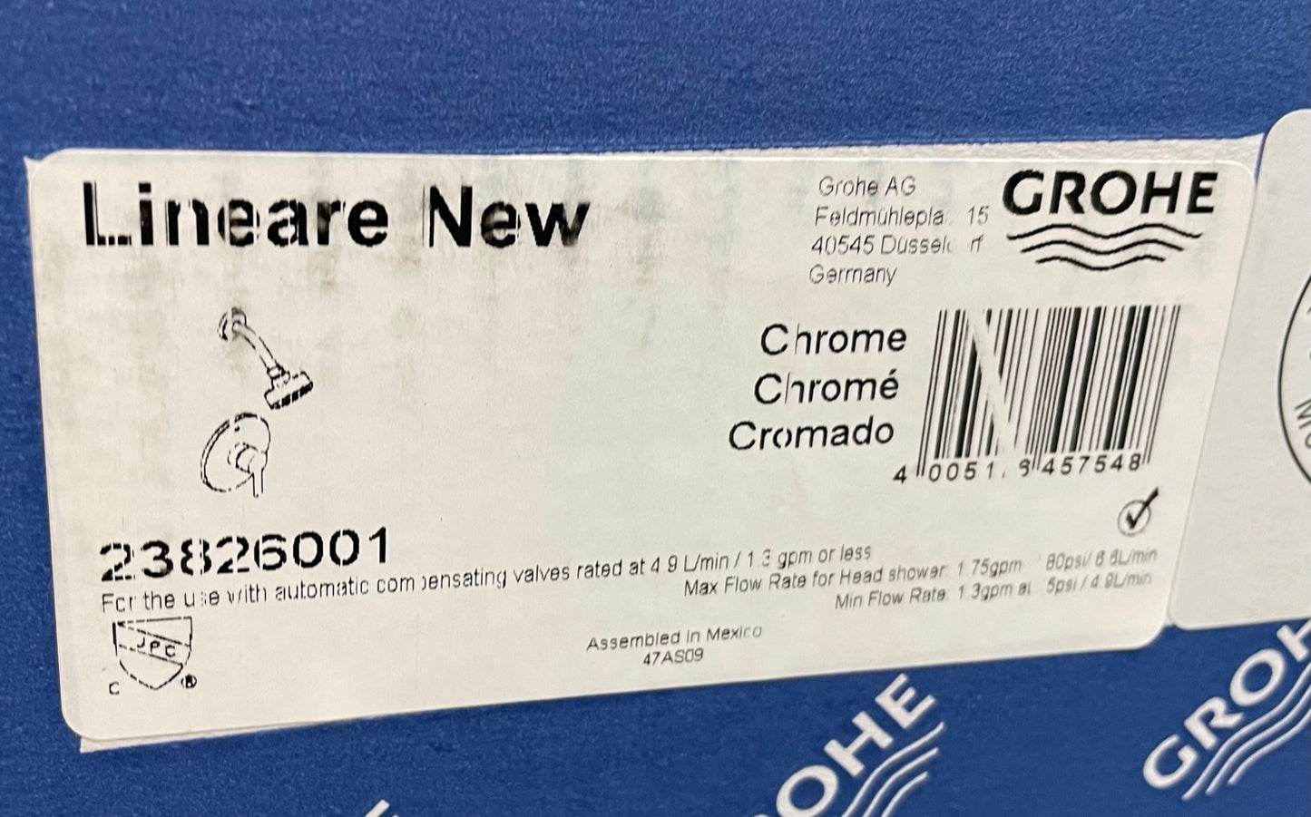 "LINEARE NEW" CHROME PRESSURE BALANCE VALVE SHOWER COMBO, TRIM ONLY