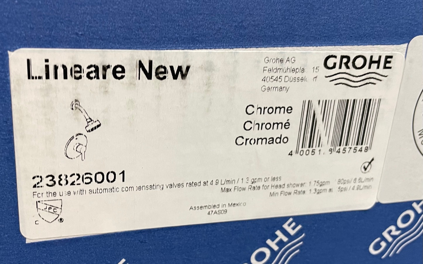 "LINEARE NEW" CHROME PRESSURE BALANCE VALVE SHOWER COMBO, TRIM ONLY