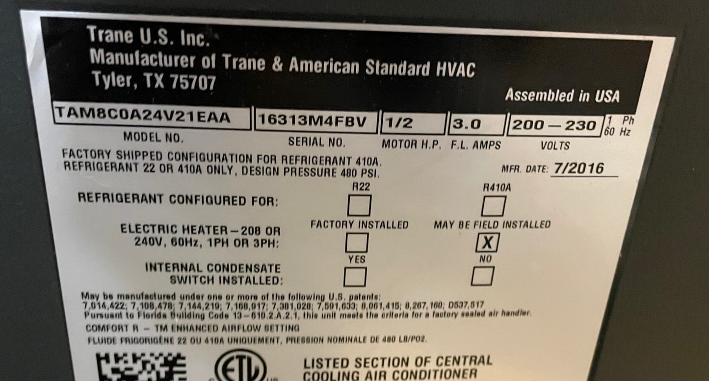 2 TON MULTI-POSITION VARIABLE SPEED ECM AC/HP FANCOIL, 208-230/60/1 R-410A 19.5-SEER