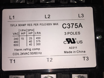 3 POLE 75 AMP MAGNETIC CONTACTOR 24 VAC