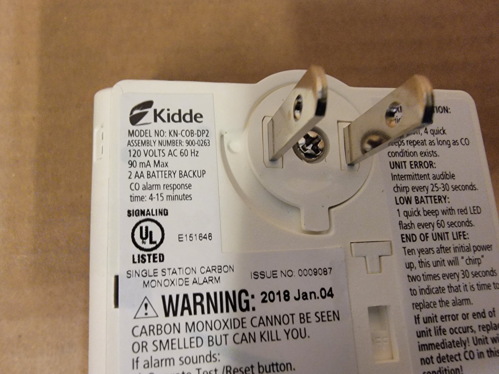 CARBON MONOXIDE ALARM, 120V