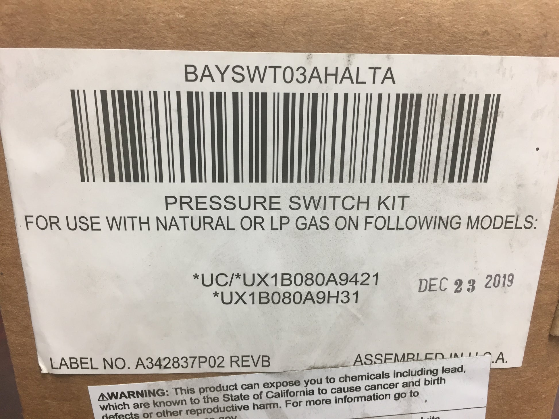 HIGH ALTITUDE PRESSURE SWITCH KIT