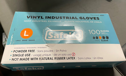 vinyl industrial powder free clear size large gloves/100 per box,