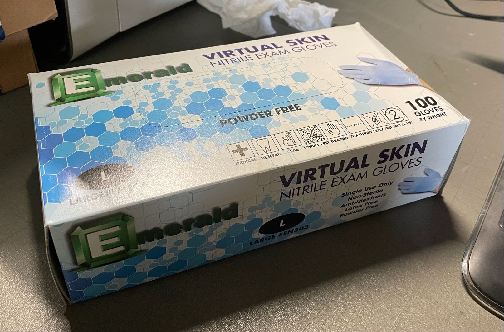 virtual skin nitrile exam size large powder free gloves, 100 per box