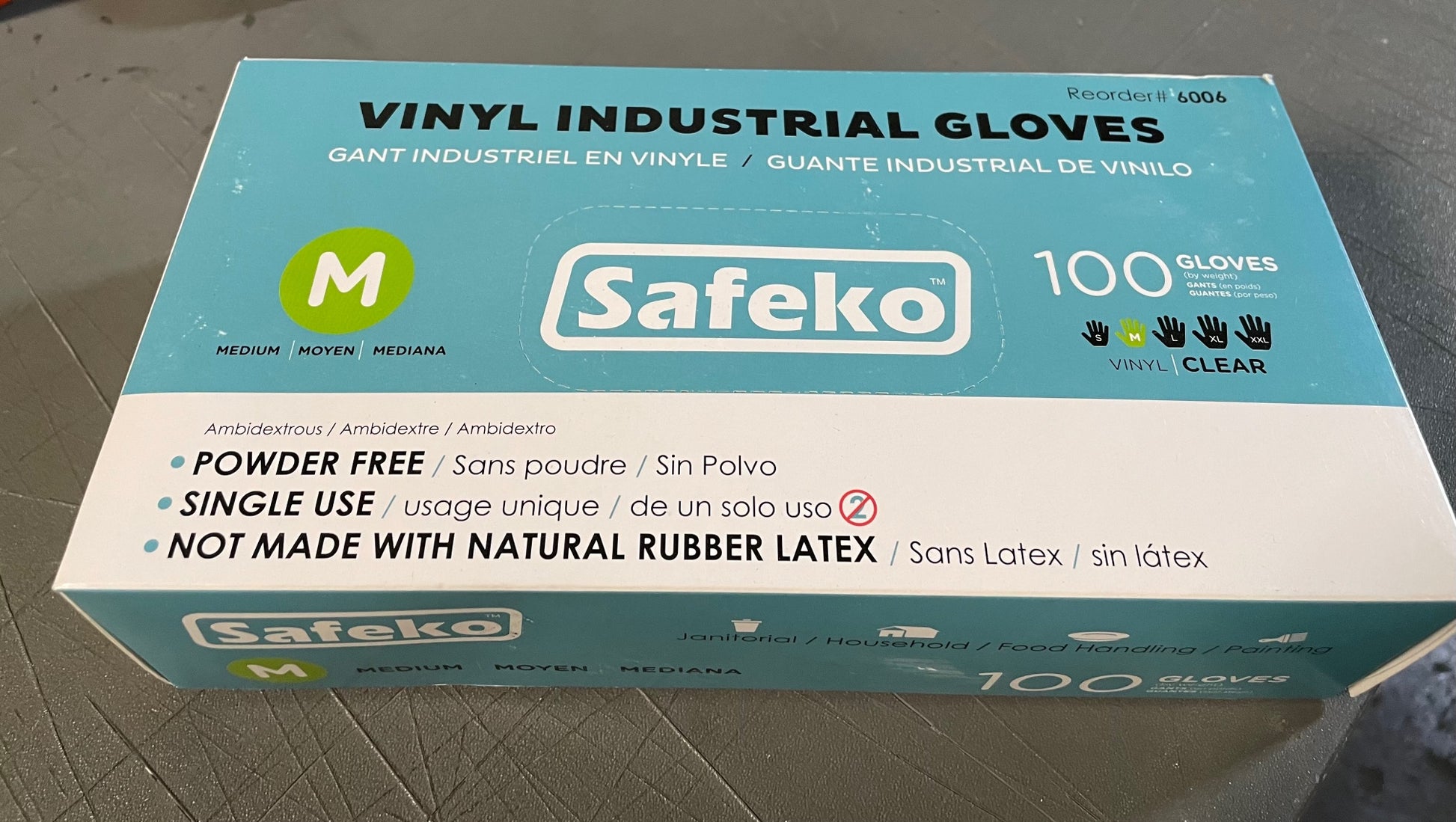 vinyl industrial powder free clear size medium gloves/100 per box