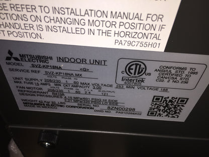 18,000 BTU MULTI POSITION DUCTED HEAT PUMP AIR HANDLER 208/230/60/1 R410A  471-675 CFM