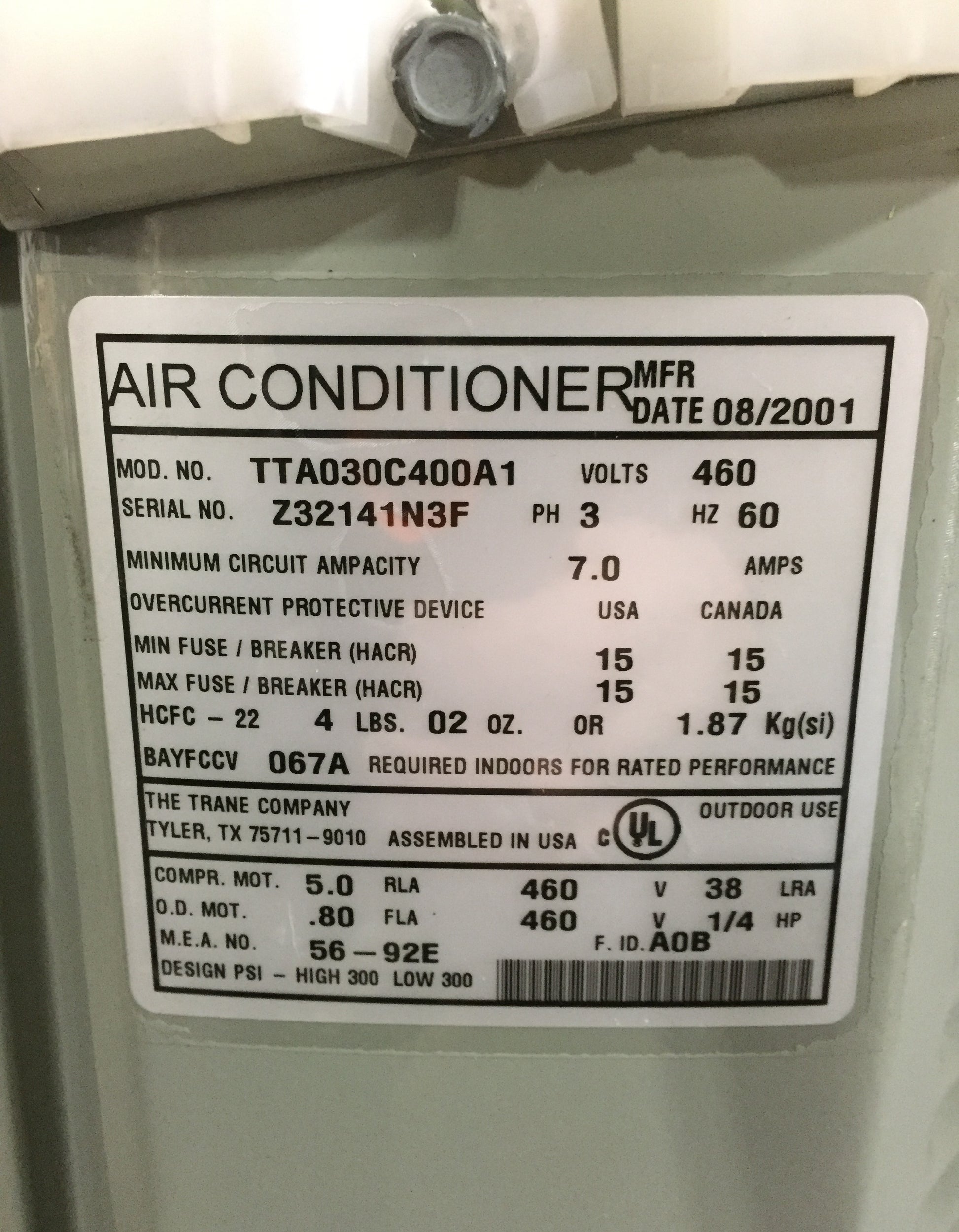 2-1/2 TON SPLIT-SYSTEM AIR CONDITIONER 460/60/3 R-22
