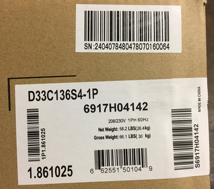 36,000 BTU 3X3 CEILING CASSETTE INDOOR DUCTLESS MINI-SPLIT HEAT PUMP, 3 TON, 17.5 SEER 208-230/60/1 R-410A