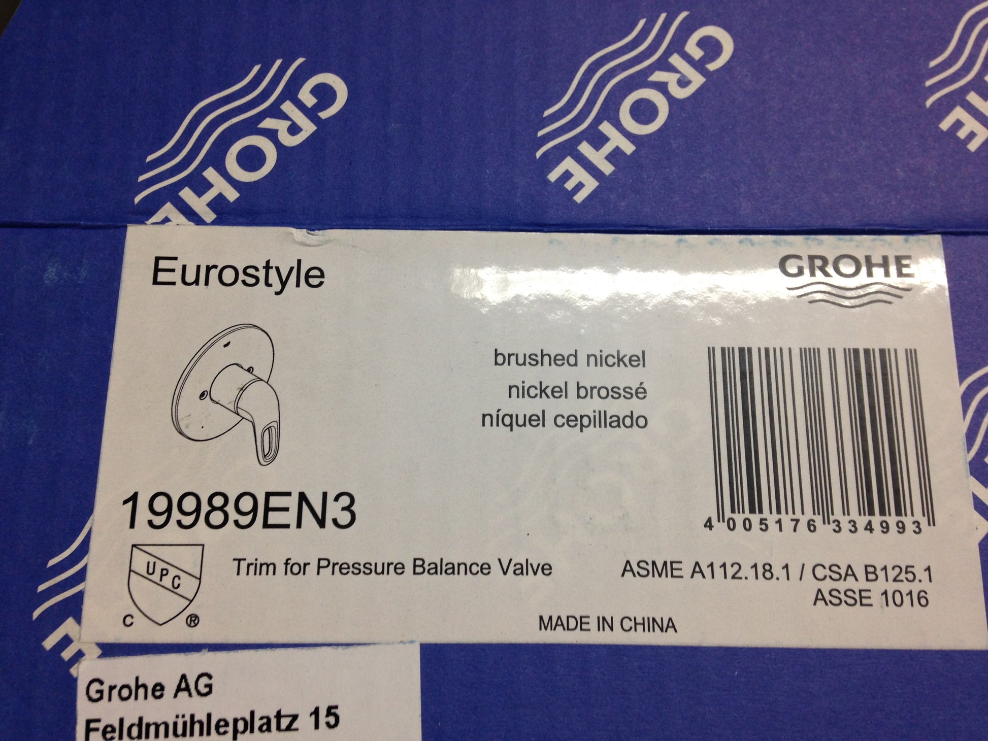 "EUROSTYLE" PBV SHOWER TRIM SET