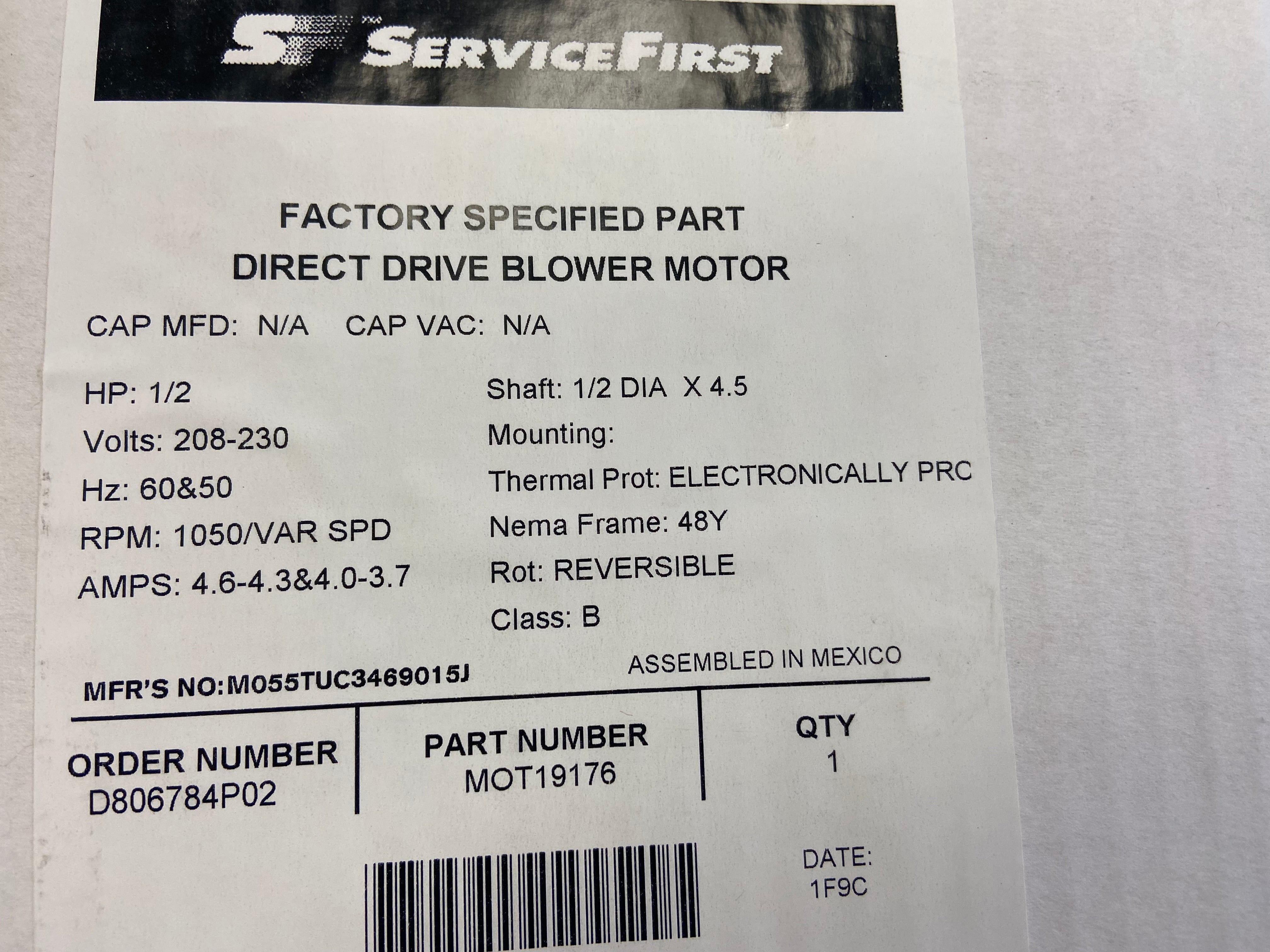 user_c8c0ecc1ページ 1/2 HP Direct Drive ECM Blower Motor 208-230/50-60/1 RPM 1050