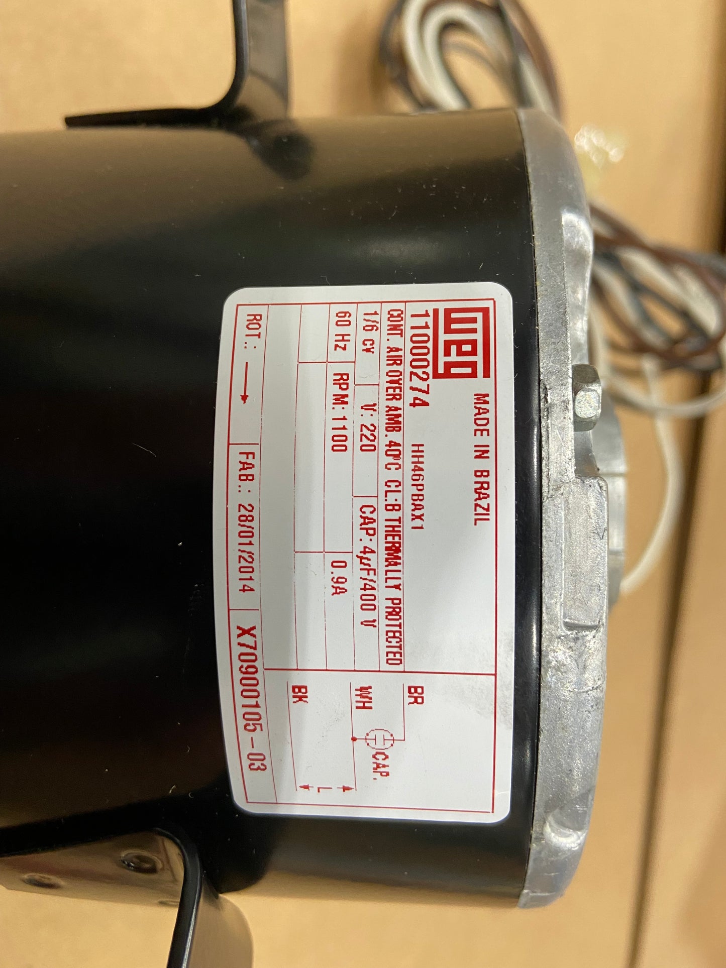 1/6HP CONDENSER FAN MOTOR 220/60/1 RPM:1100/1-SPEED