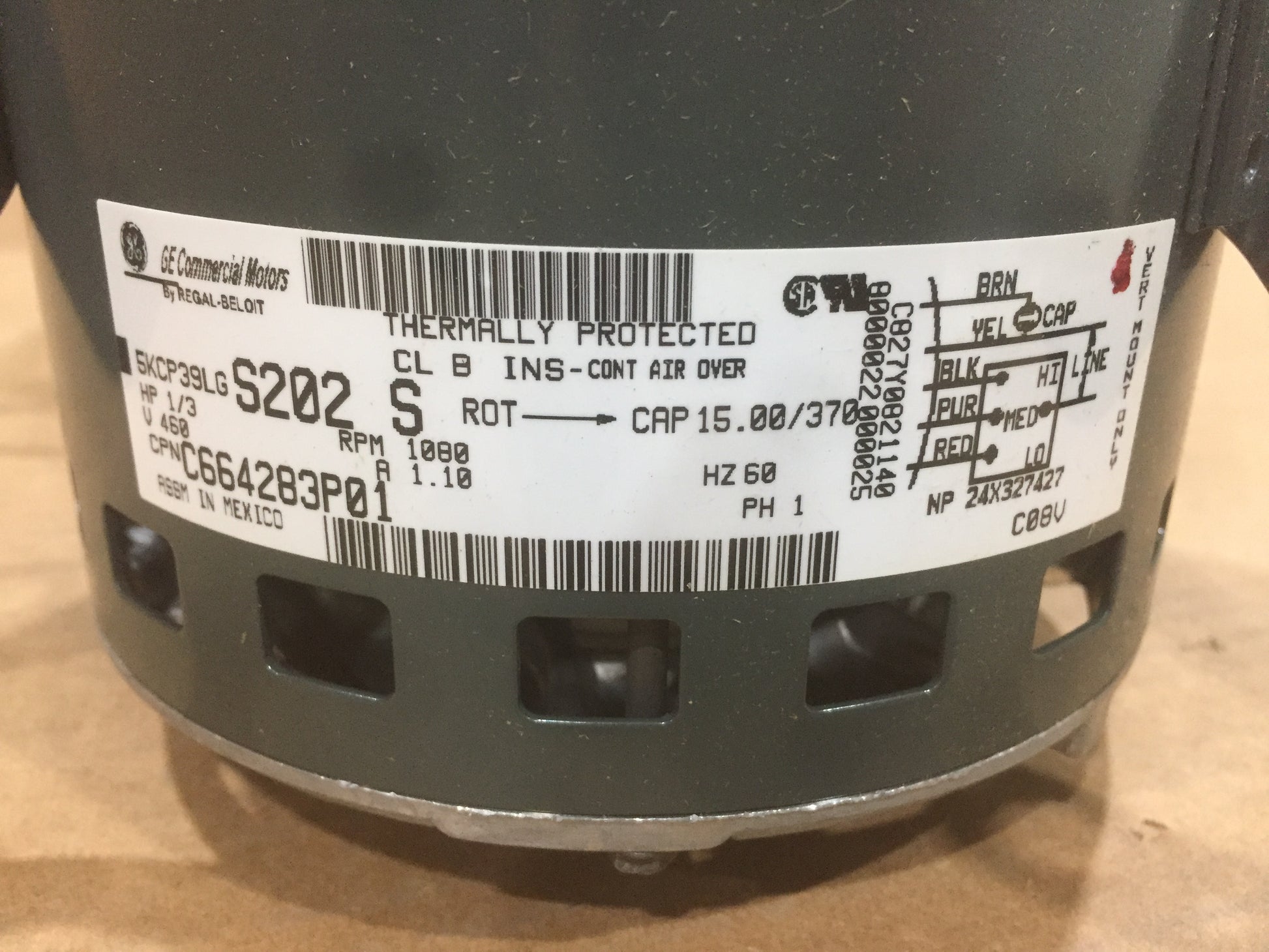 1/3HP DIRECT DRIVE BLOWER MOTOR 460/60/1 RPM:1080/3-SPEED