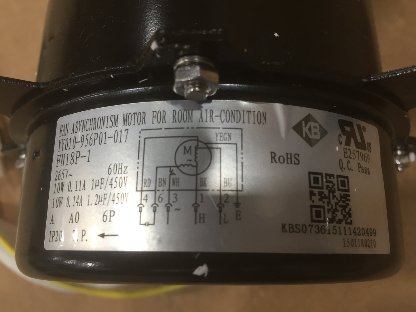 10 WATT INDOOR FAN MOTOR 265/60/1 RPM UNKNOWN