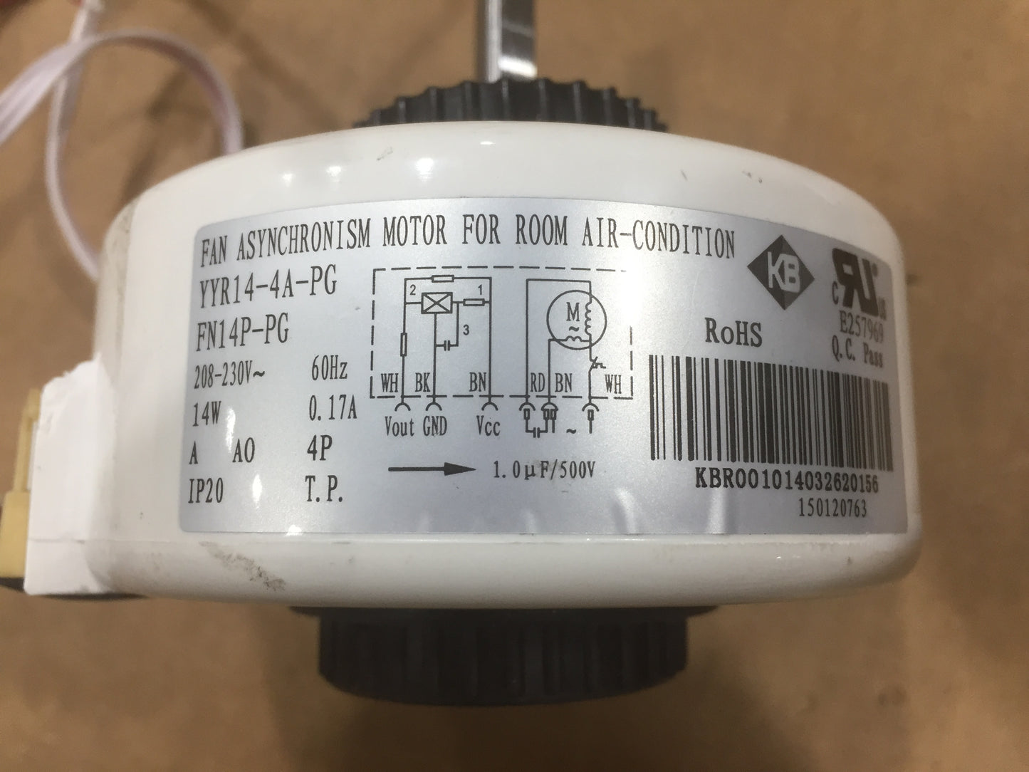 14 WATT ELECTRIC MOTOR 208-230/60/1 RPM UNKNOWN