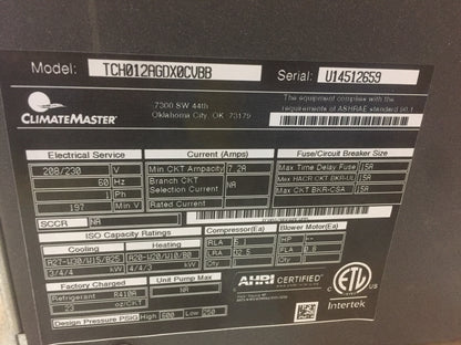 1 TON "TC" SERIES HORIZONTAL GEOTHERMAL INDOOR HEAT PUMP WITH PSC MOTOR, 13.5-20.8 EER 208-230/60/1 R-410A