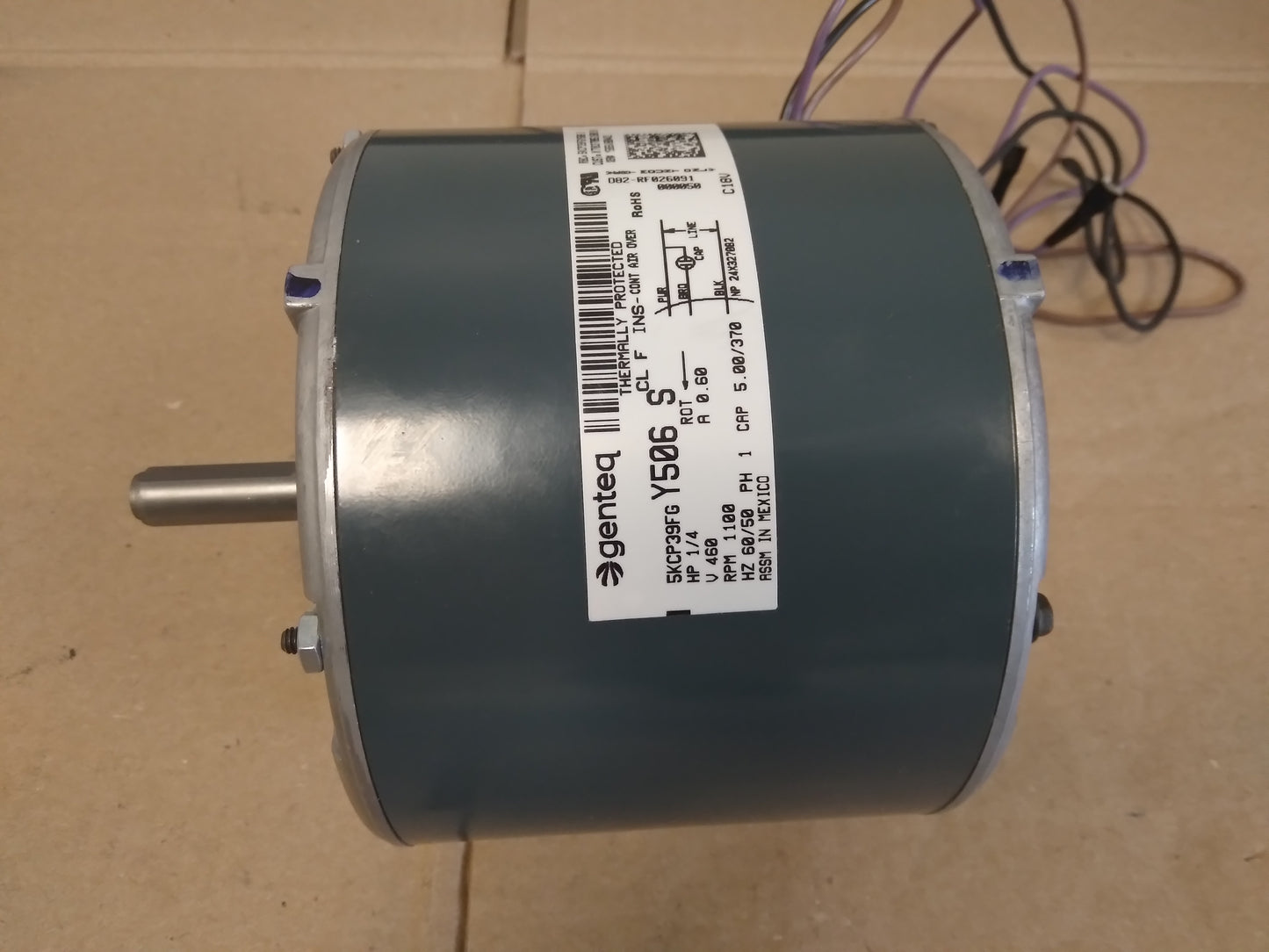 1/4HP PSC DIRECT DRIVE BLOWER MOTOR 460/60-50/1 RPM:1100/1-SPEED CCW 0.60 AMPS