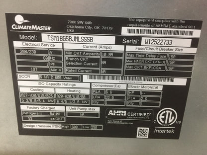 1 1/2 TON "TSM" SERIES VERTICAL STACK GEOTHERMAL HEAT PUMP WITH ECM MOTOR, 14.3-16.2 EER 208-230/60/1 R-410A