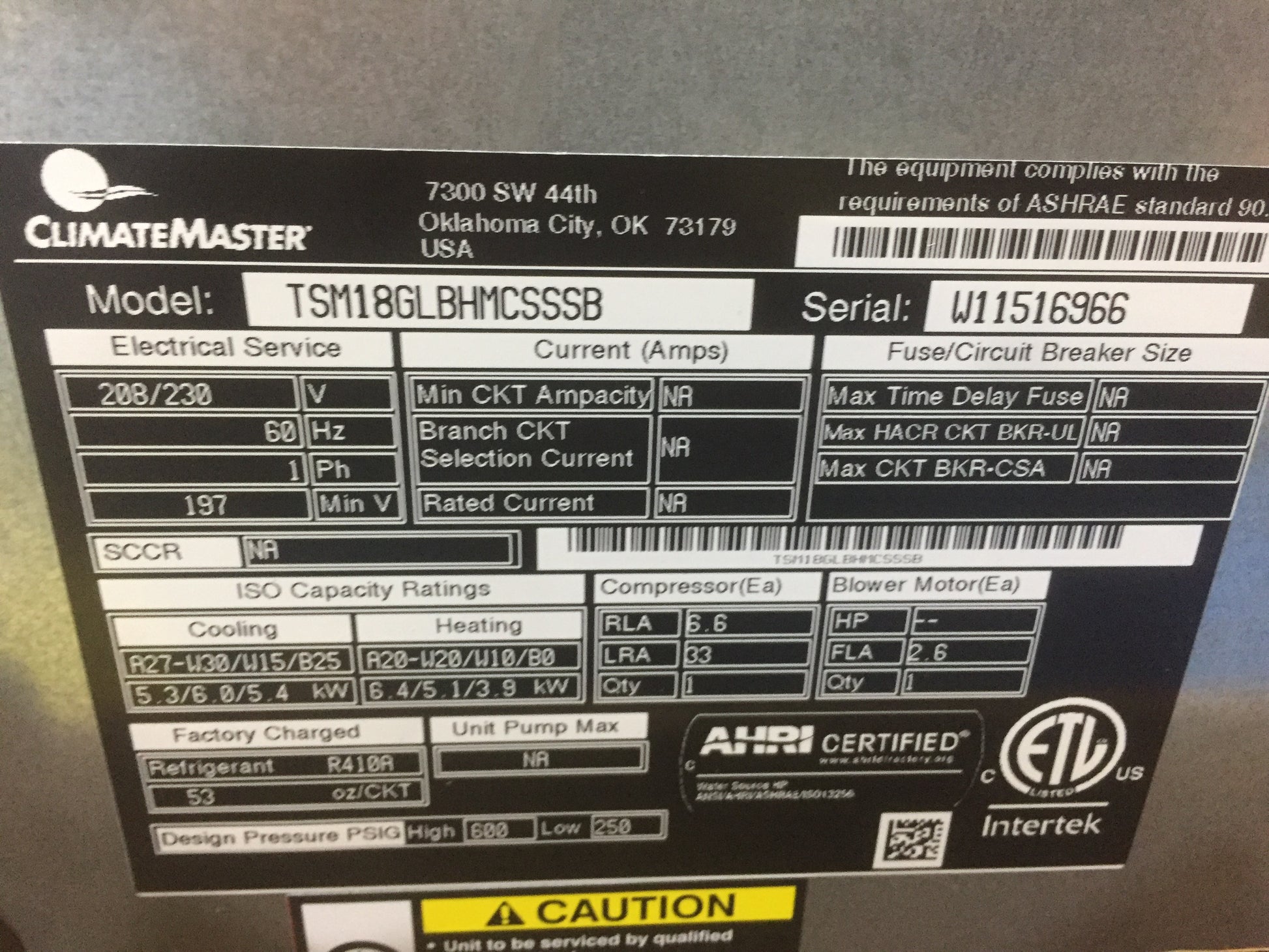 1 1/2 TON "TSM" SERIES VERTICAL STACK GEOTHERMAL HEAT PUMP WITH ECM MOTOR, 14.3-16.2 EER 208-230/60/1 R-410A