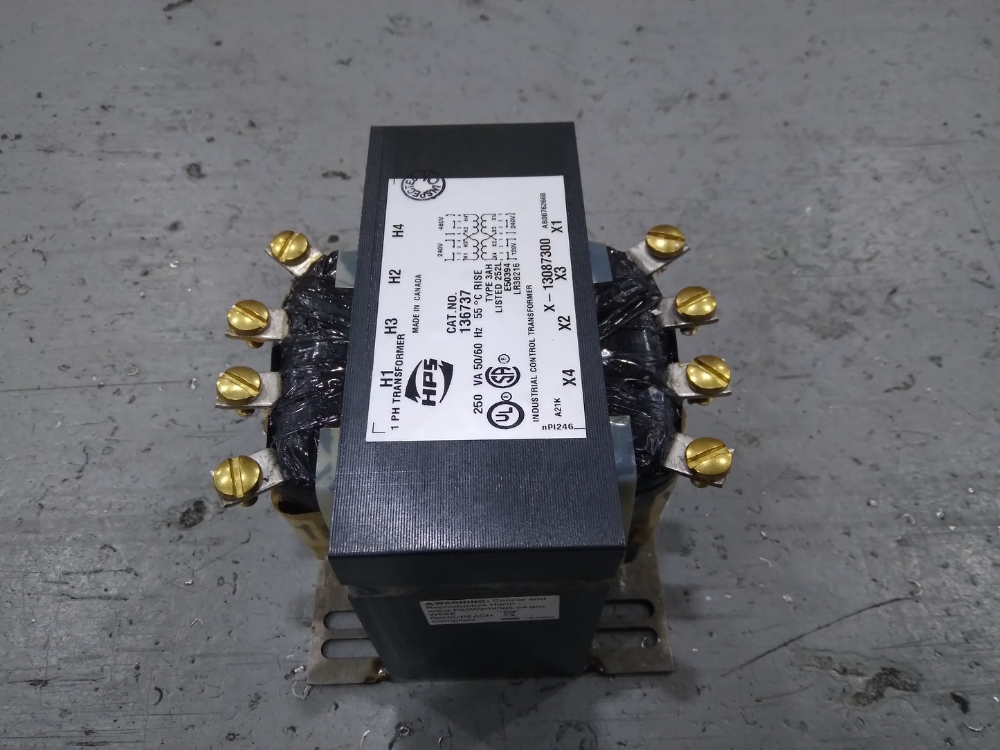 250 VA TRANSFORMER PRIMARY VOLTAGE:240/480 SECONDARY:120/240 50/60 HERTZ