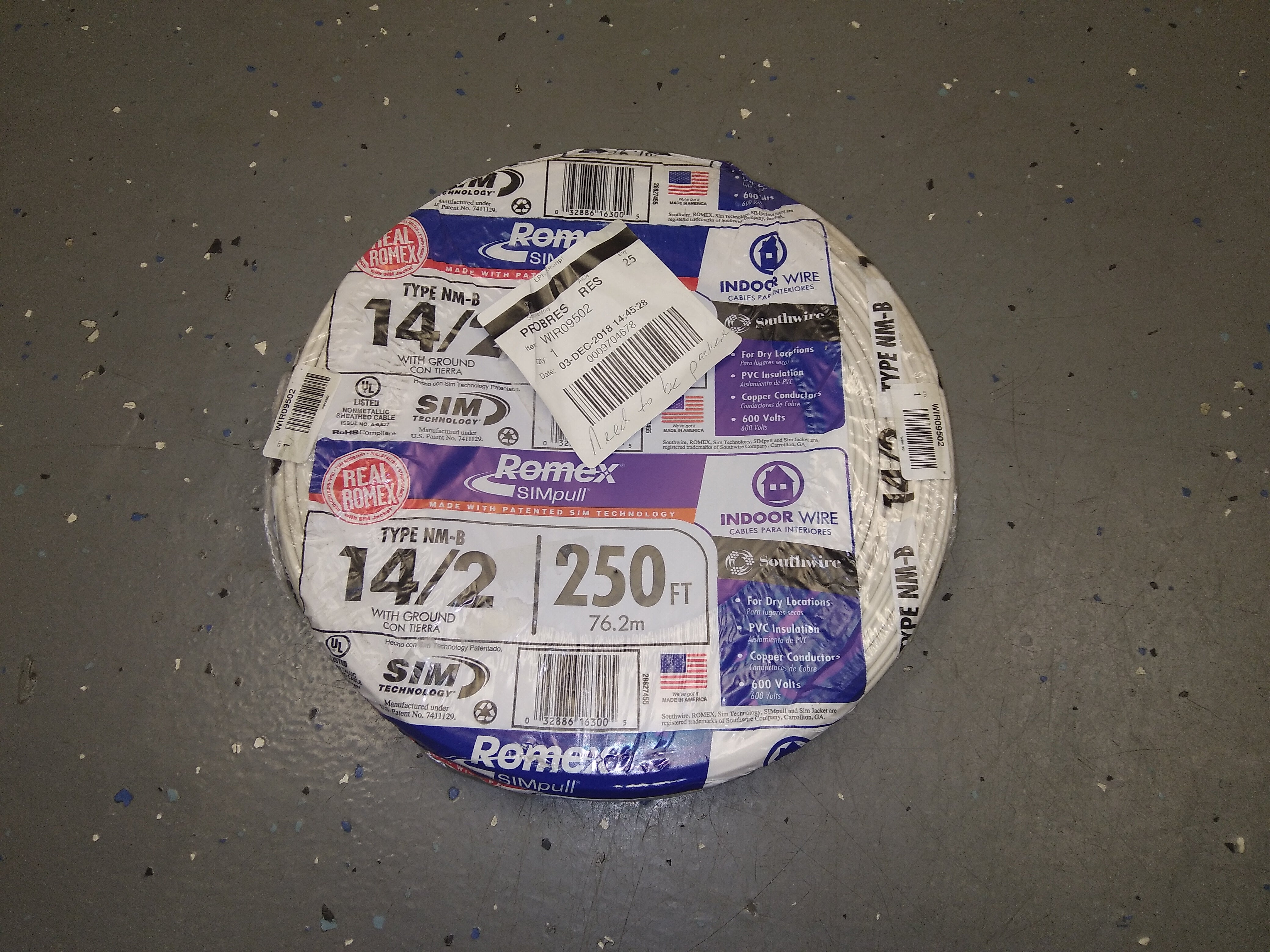 14/2 ROMEX WIRE W/GROUND TYPE NM-B, 250' – Surplus City