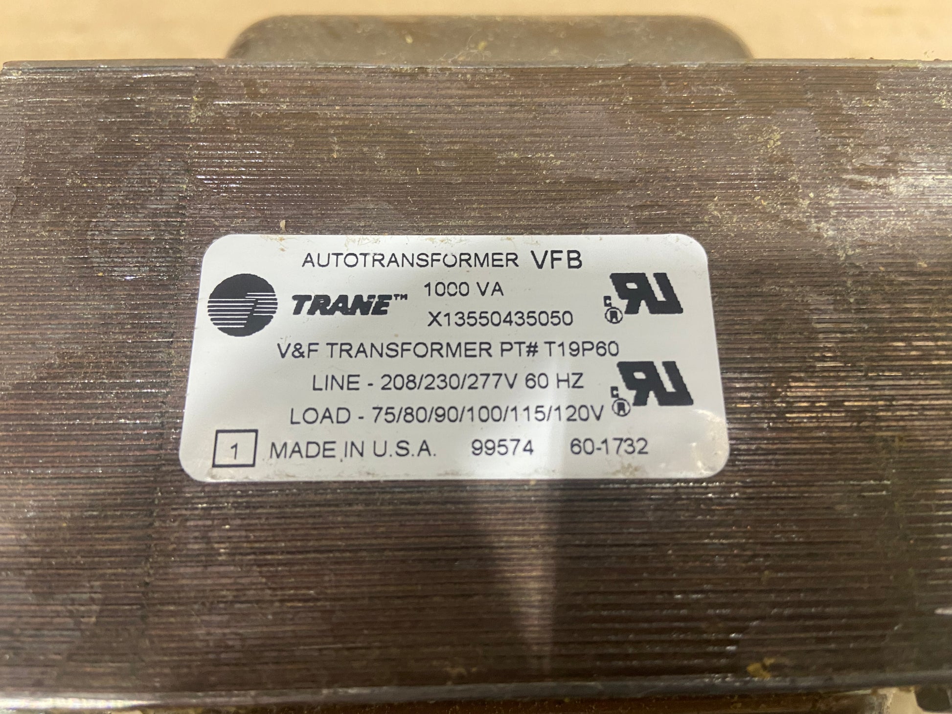 1000VA TRANSFORMER PRIMARY VOLTS:208-230/277 SECONDARY VOLTS:MULTI TAP HERTZ:60