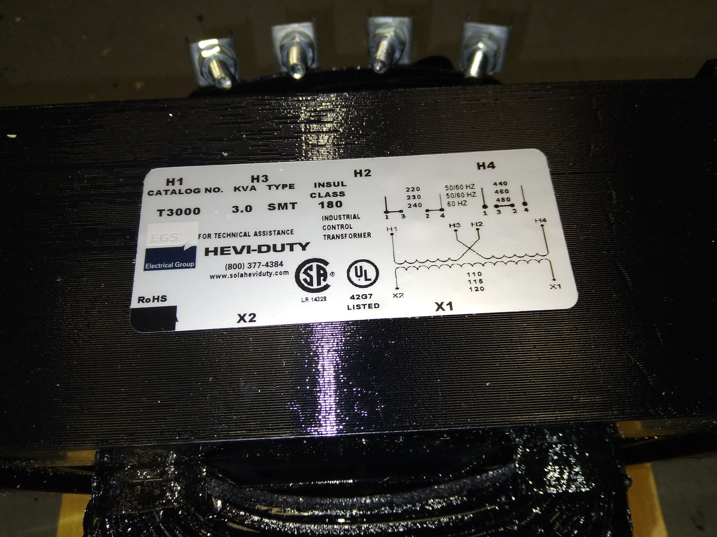 3000 VA TRANSFORMER, 240/480V PRIMARY AND 120V SECONDARY, 50/60 HERTZ