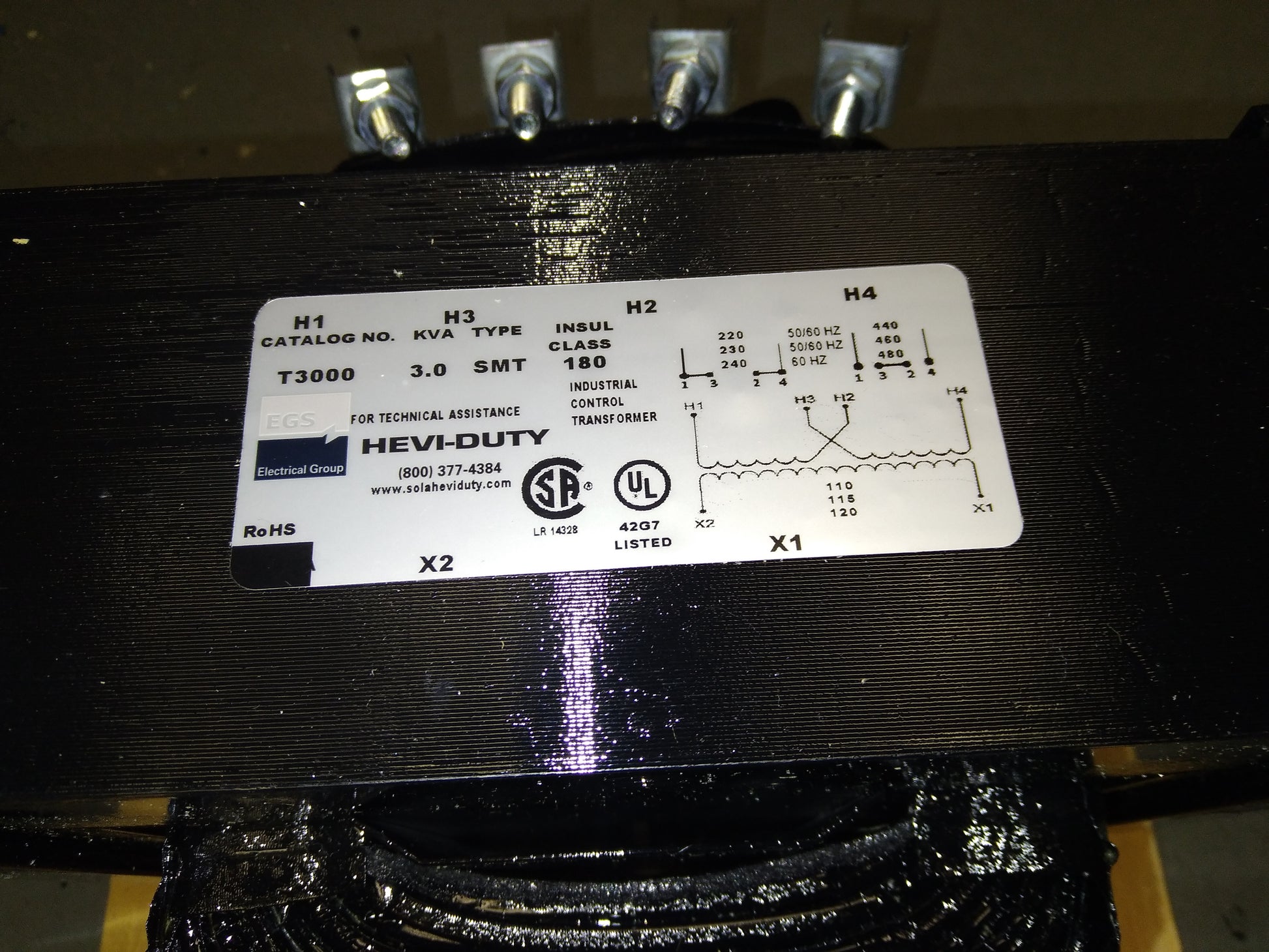 3000 VA TRANSFORMER, 240/480V PRIMARY AND 120V SECONDARY, 50/60 HERTZ