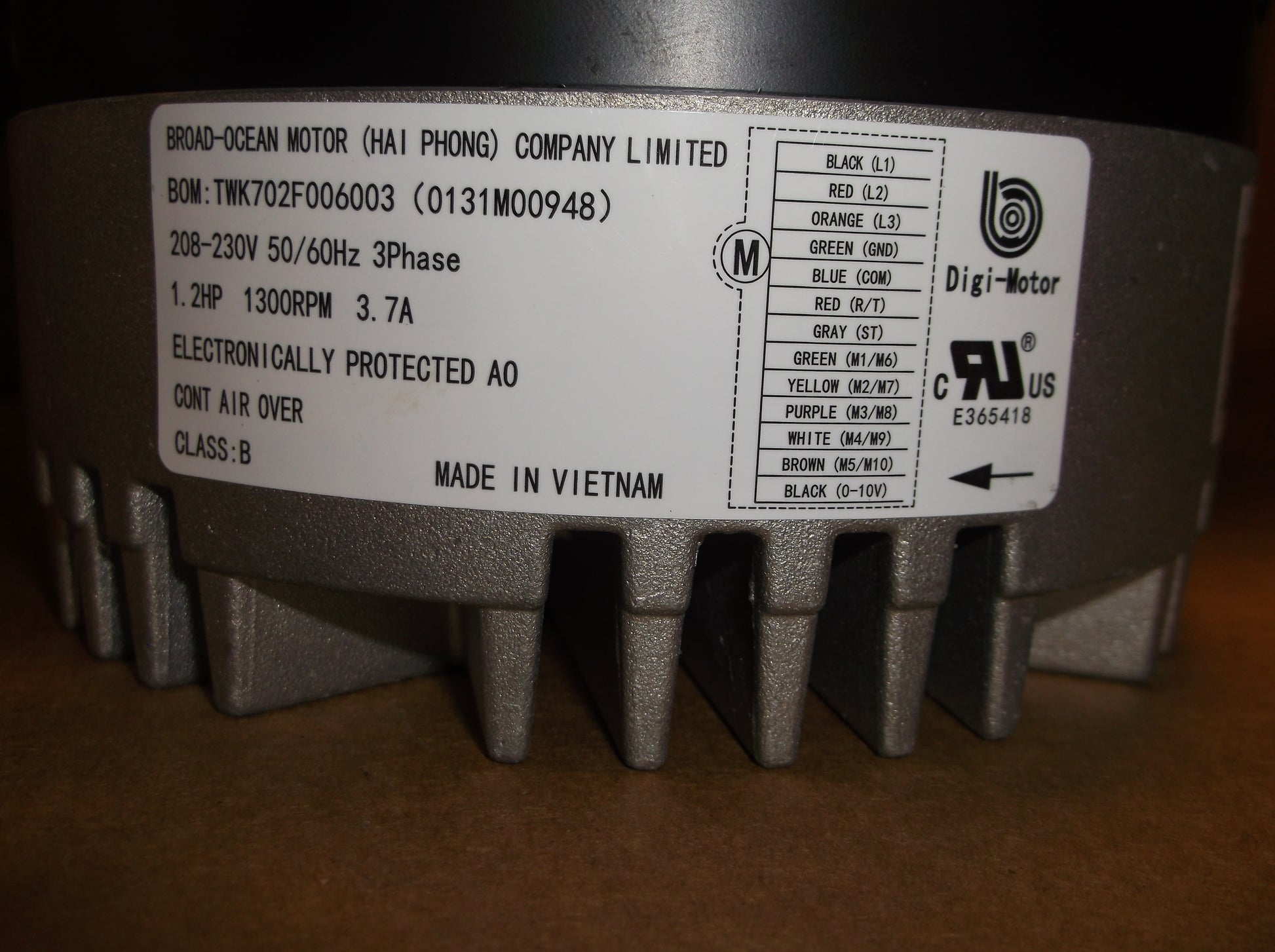 1.2HP ECM Programmed Blower Motor 208-230/50-60/3  RPM:1300/Variable Speed