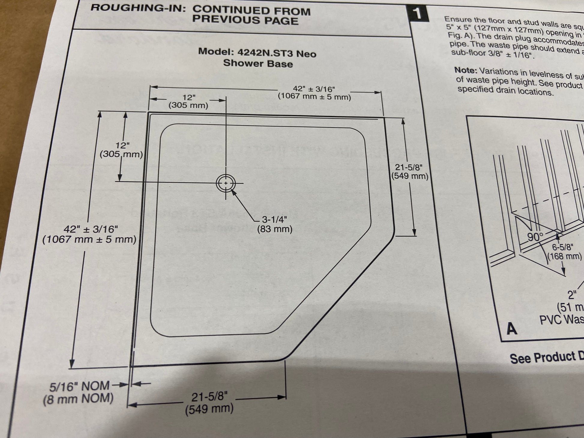 42" X 42" WHITE CORNER SHOWER BASE WITH DRAIN ASSEMBLY